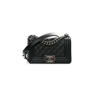 CHANEL CAVIAR SMALL QUILTED BOY FLAP BLACK A67085 Y83338 94305 (20*12*8cm)